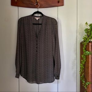 Sheer black chevron v neck Banana Republic blouse